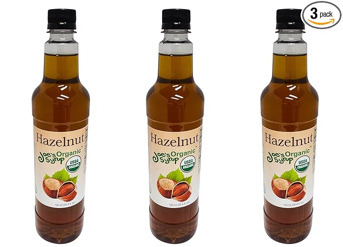 Joe’s Syrup Organic Flavored Syrup, Organic Hazelnut, 750 ml (3 Pack)