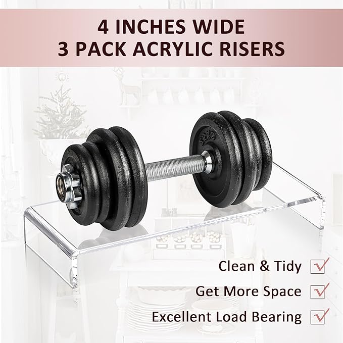 1 Set Large Acrylic Clear Display Risers, 3 Sizes 12" Rectangular Showcase Collectibles Display Shelf, 5 mm Thick Desktop Display Stand Holder for Figures, Jewelry, Perfume, Toys