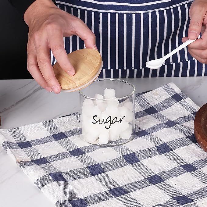 Clear Glass Sugar Bowl with Spoon and Silicone Sealing Lid, Farmhouse Kitchen Countertop Canisters, Container Jar Dispenser Holder for Kitchen,12 oz