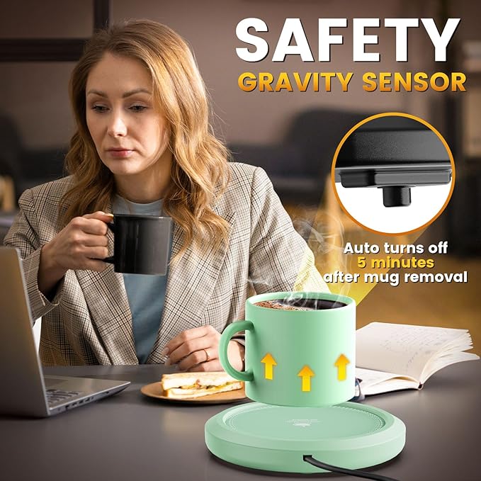 Fast Heating Mug Warmer - 4 Temp Settings & 1-12H Timer, Coffee Cup Warmer Plate for Desk Auto Shut Off, Ideal Beverage Warmer Gift for Coffee, Tea, Milk (Green)
