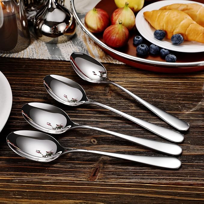 KEAWELL Premium Louise Spoons Set, Set of 4, 18/10 Stainless Steel, Exceptional mirror finish, Dishwasher Safe (9“ Serving Spoon)