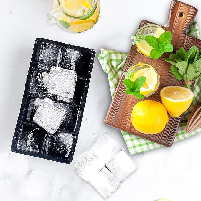 Samuelworld Premium Ice Tray Combo, Large Ice Sphere Maker & Giant Ice Cube Trays, 2 Packs, Food Grade, Easy To Use, Spill-Free Integrated Funnels, Whiskey Bourbon Cocktails (Black)