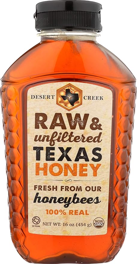 Raw, Unfiltered, Unpasteurized Texas Honey by Desert Creek Honey 1lb (16oz) Non-GMO, Kosher