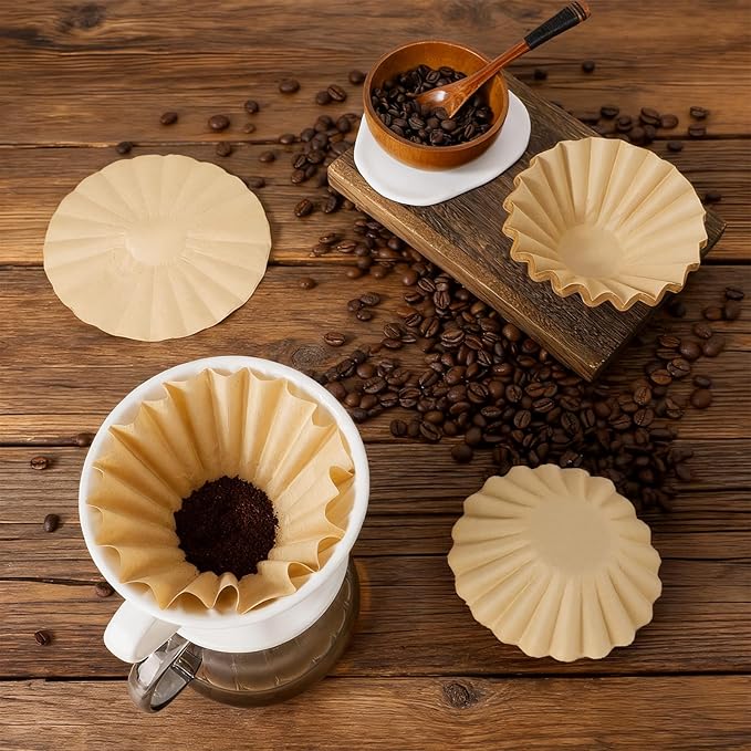 Segarty 200 Count Natural Unbleached Brown Coffee Filters Disposable, 1-2 Cup Small Paper-made Basket Filters, 6.1in Filters for Pour Over Maker Dripper, Suitable for Coffee Bar Home Office Cafeteria