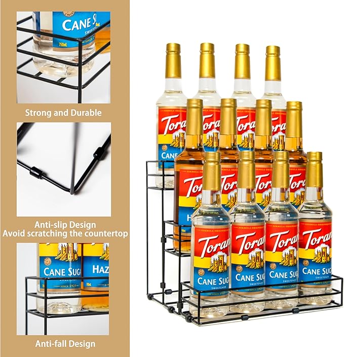 12 Bottles Coffee Syrup Rack Organizer, Coffee Syrup Stand Holder, 3 Tier Coffee Syrup Organizer for Coffee Bar Station, Wine Rack for Countertop, Bottle Display Shelf for Cocktail, Dressing