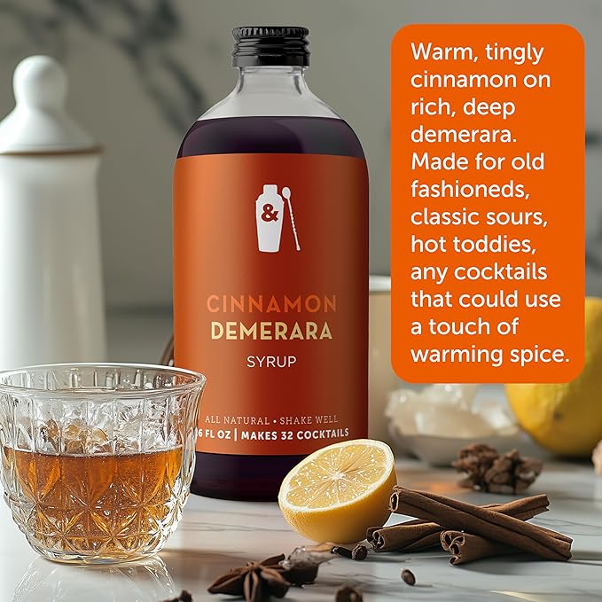 Shaker & Spoon Cinnamon Demerara Syrup, 16oz Craft Cocktail Syrup, Mocktails, Non Alcoholic Drinks, Cocktail Mixers, Flavored Syrups for Drinks