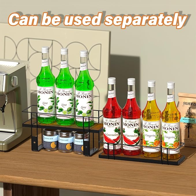 Alyoen Coffee Syrup Rack Organizer, 8 Bottles Syrup Holder Stand for Coffee Bar, Small Coffee Bar Organizer Shelf, Coffee Station Organizer for Countertop Wine, Liquor