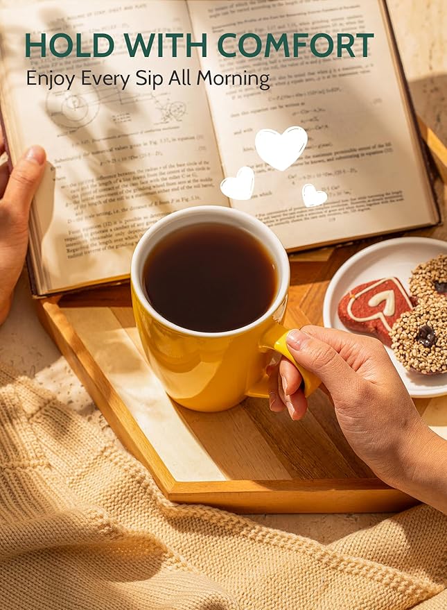 Sweese Porcelain Coffee Mugs - 16 Ounce (Top to the Rim) for Coffee, Latte, Tea, Cocoa, Set of 4, Yellow