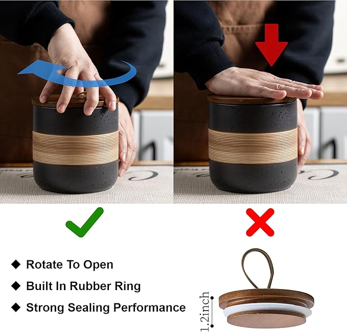 Ceramic Jar with Lid, Coffee Container Kitchen Food Storage Jars for Spice Sugar Tea Bag, Stackable Decorative Jars for Countertop, Black & 18 fl.oz