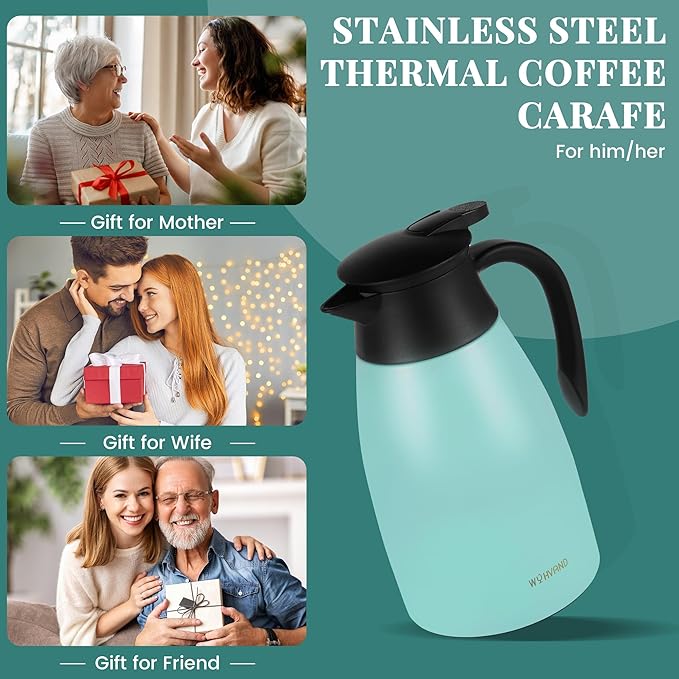 51 Oz Thermal Coffee Carafe, Stainless Steel Insulated Vacuum coffee crafts to keep coffee hot, 1.5 Liter Tea Water Coffee and Beverage Dispenser (Blue)