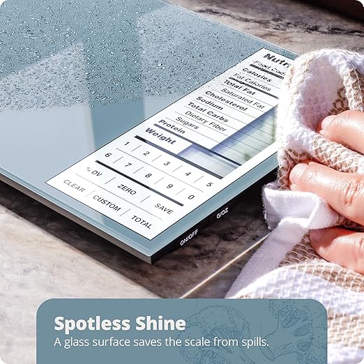 Greater Goods Nutrition Scale (Non‑Connected) – Food Grade Glass, 2,000 Food Codes Preloaded, Compact (9.33"x6.02"x0.91") for Portion Control & Meal Prep