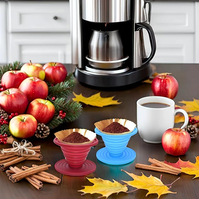 2 Pcs Collapsible Pour Over Coffee Dripper,Reusable Silicone Coffee Filter Holder,Food Grade Silicone,Suitable For Camping,Picnic,Party,Traveling,Office(Blue + Red)