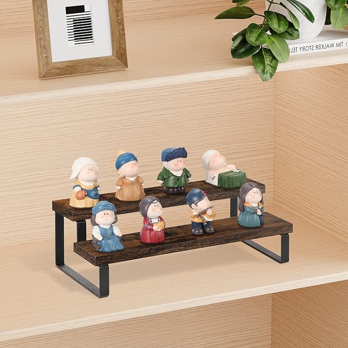 YINMIT Wooden Display Riser Stand, Tiered Perfume and Cologne Organizer Stand, 2 Tier Spice Rack Organizer, Rustic Display Shelf for Candles (2 Tier)