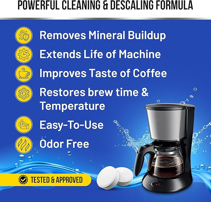 Coffee Machine Descaler Cleaner Tablets 24-Pack | For Keurig, Nespresso, Breville, De Longhi, Miele, Ninja, Braun | Clean & Descale Coffee Pot & Espresso Maker -Cleaning & Descaling Solution Tabs