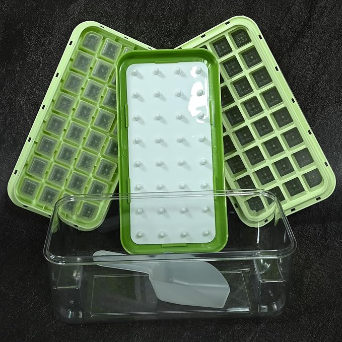 Ice Trays for Freezer with Lid & Bin, Ice Cube Tray Making 64 pcs Ice Cubes, Easy Press to Release Ice, Ice Tray with Storage Bin Chilling Cocktail Whiskey Coffee 2 Trays 1 Ice Bucket & Scoop (Green)
