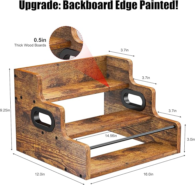 KLM Liquor Bottle Display Shelf, Coffee Syrup Rack Organizer, 3 Step Countertop Wine Rack, Mini Bar, Retro Bar Shelf Stand for Whiskey, Spirits