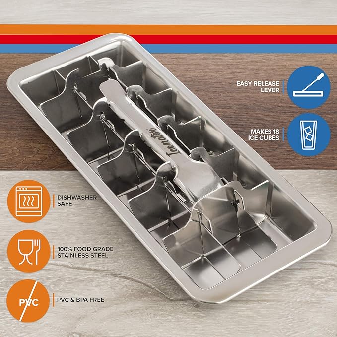 Easy Removal Metal Ice Trays with Handle - Stainless Steel Ice Cube Maker and Tray, 18 Slot Mold - BPA-Free, Food-Grade Freezer Molds for Baby Food, Juice, Popsicles (1 Pack)