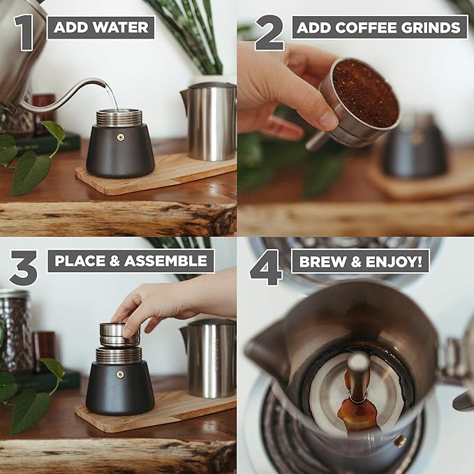 GROSCHE Milano Steel | 6 Espresso Cup | Stovetop Espresso Maker: Stainless Steel Moka Pot for Greca, Induction, Electric & Gas Stoves | Dishwasher Safe Stovetop Espresso Maker Moka Pot