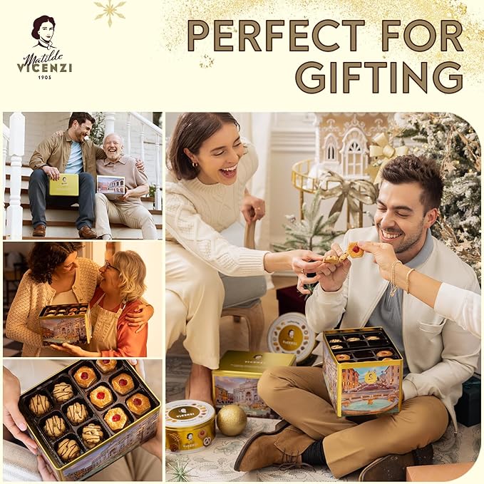 Matilde Vicenzi Mediterraneo Cookie Gift Tin - Italian Pastries & Cookies in Individually Wrapped Trays - Gourmet Gifts For Thanksgiving, Christmas - Assorted Cookies in Italian Design Tin 32.5oz (920g)