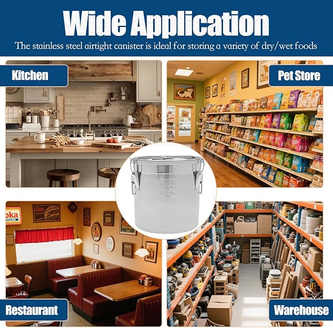 304 Stainless Steel Airtight Canister 5.55Gal /710.4oz/21L Airtight Food Storage Container with Lid and Lock Clips, Large Metal Storage Canister for Coffee Beans, Flour, Tea, Sugar, Cereals