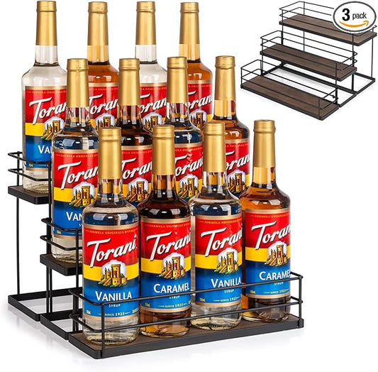 12 Bottle Capacity Coffee Syrup Organizer 3 Tier Coffee Syrup Stand Shelf for Coffee Bar Kitchen Small Wine Rack for Bar Family Storage for Syrup Wine Dressing