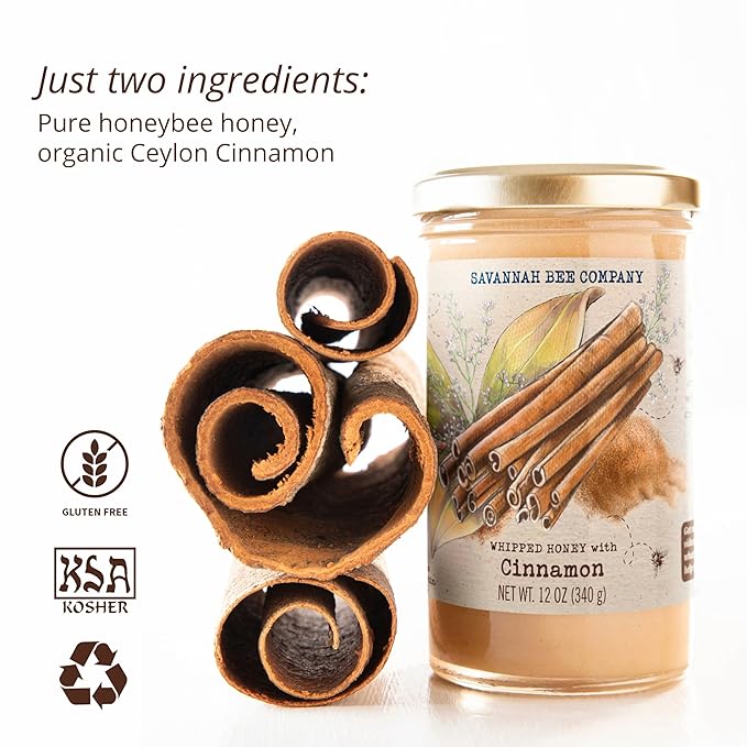 Savannah Bee Company Whipped Honey - All Natural Spreadable Honey (12 Ounce (Pack of 1), Cinnamon)