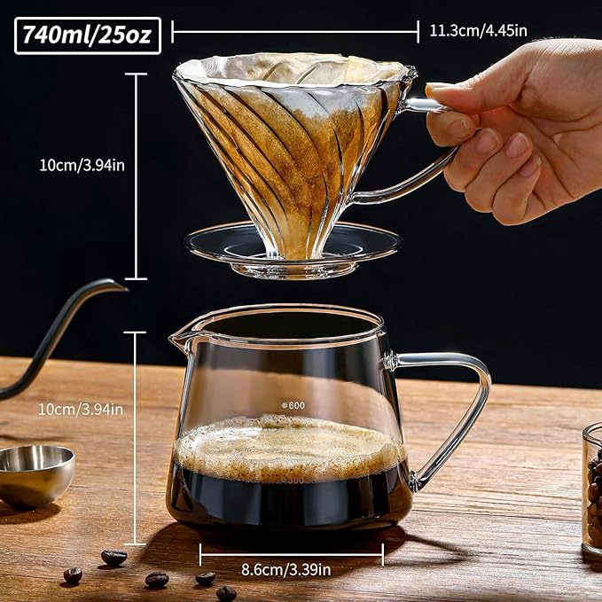 Unbreakable - Pour Over Coffee Maker 750ML/25OZ, Heat Resistant Borosilicate Glass Dripper with Filter Holder, BPA-Free Manual Coffee Brewer for Home and Office Use