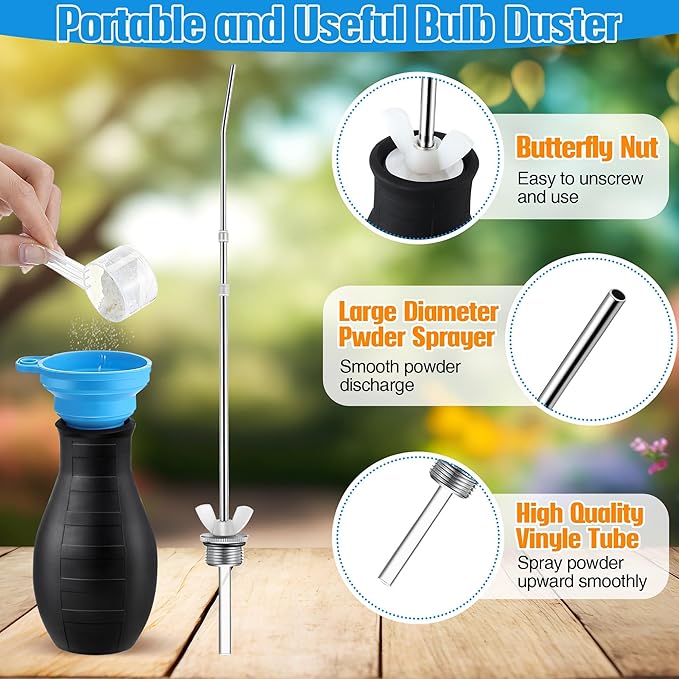 Diatomaceous Earth Powder Duster, Longer 9" to 22" Retractable Garden Powder Applicator Dispenser, 8 oz Bulb Duster Sprayer Insect for Home Organic Gardening Agricultural Supply(Black,2 Pcs)