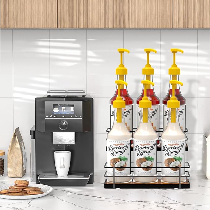 Alyoen Coffee Syrup Rack Organizer, Syrup Holder Stand for Coffee Bar, 6 Bottles Small Coffee Bar Organizer Shelf, Coffee Station Organizer for Countertop Wine, Liquor