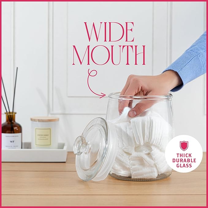 Half Gallon Glass Cookie Jars with Airtight Lids - Big Food Storage Containers for Kitchen Pantry - Dog Treats, Flour, Sugar, Biscotti, & Candy - 64oz Canisters Pack of 2