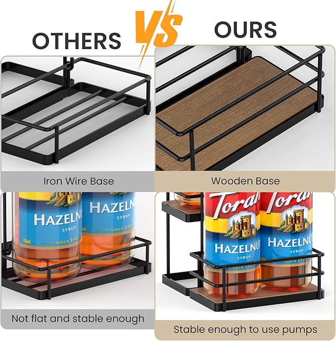 THYGIFTREE Coffee Syrup Rack Organizer 4 Bottle Syrup Holder Stand 2-Tier Storage Shelves for Kitchen Coffee Bar Station