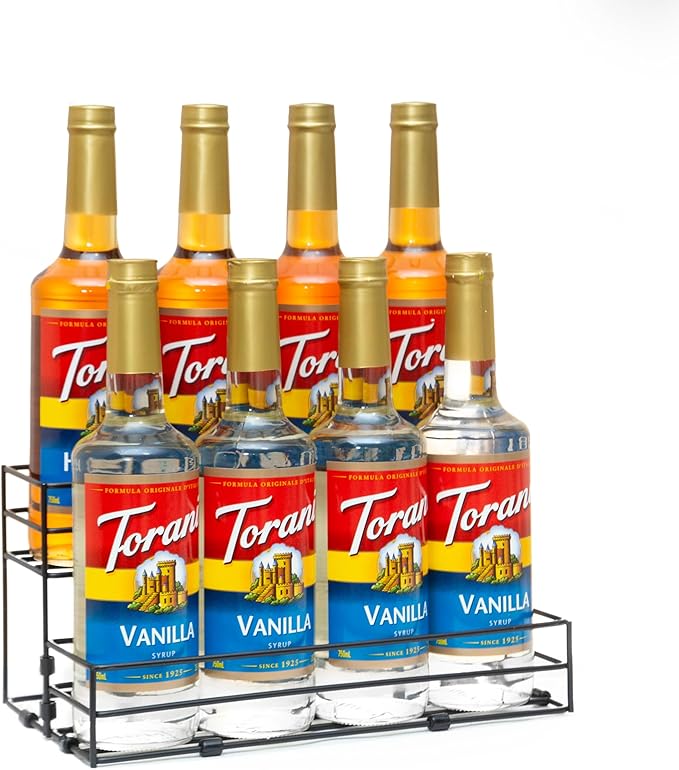 8 Bottles Coffee Syrup Rack Organizer, Coffee Syrup Stand Holder, 2 Tier Coffee Syrup Organizer for Coffee Bar Station, Wine Rack for Countertop, Bottle Display Shelf for Cocktail, Dressing