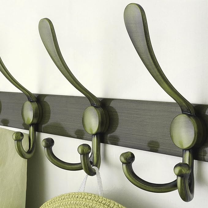Dseap Coat Rack Wall Mount - 38” Long 10-Tri-Hooks Heavy Duty Coat Hanger Rail Wall Hooks for Hanging Coats Hats Clothing Clothes Purse Mudroom Entryway, Bronze, Pack of 2