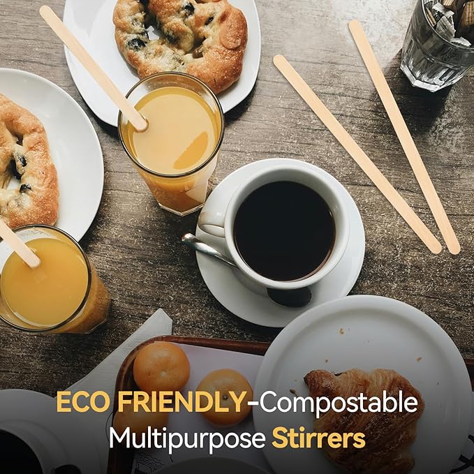 1000 Count Bamboo Coffee Stirrer - Disposable 7 inches Long Wooden Stir Sticks for Coffee and Cocktails - Smooth, Splinter-Free Beverage Mixers - Ideal for Cafe, Bars and Drink Stations