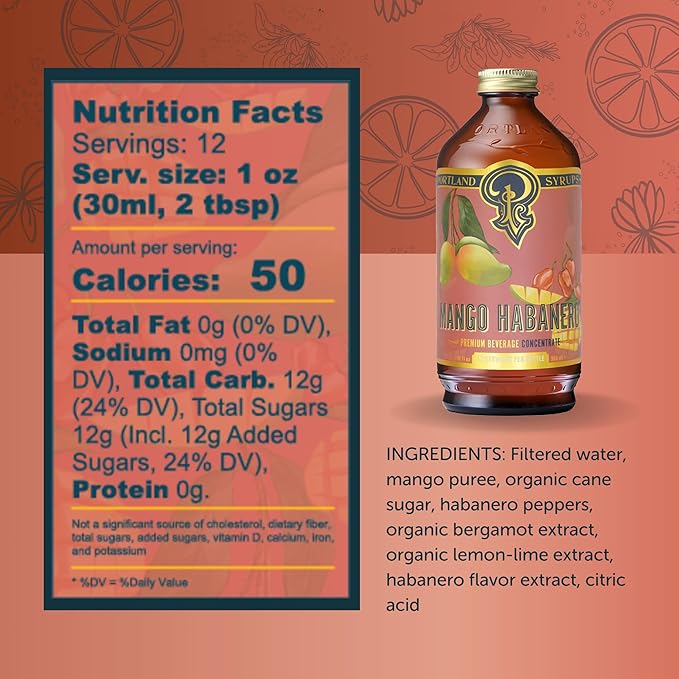 Portland Syrups Mango Habanero Syrup - Bold Mango Flavor with a Fiery Habanero Kick - Premium Beverage Concentrate for Cocktails, Mocktails, Tea, and More - 12 oz with 12 Servings (Pack of 1)
