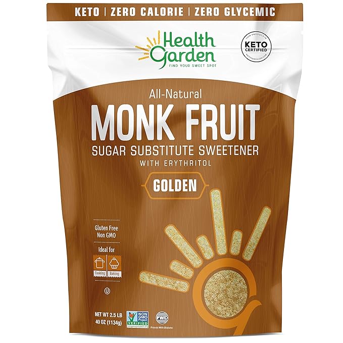 Health Garden Monk Fruit Sweetener, Golden- Non GMO - Gluten Free - 1:1 Sugar Substitute - Kosher - Keto Friendly (2.5 lbs)