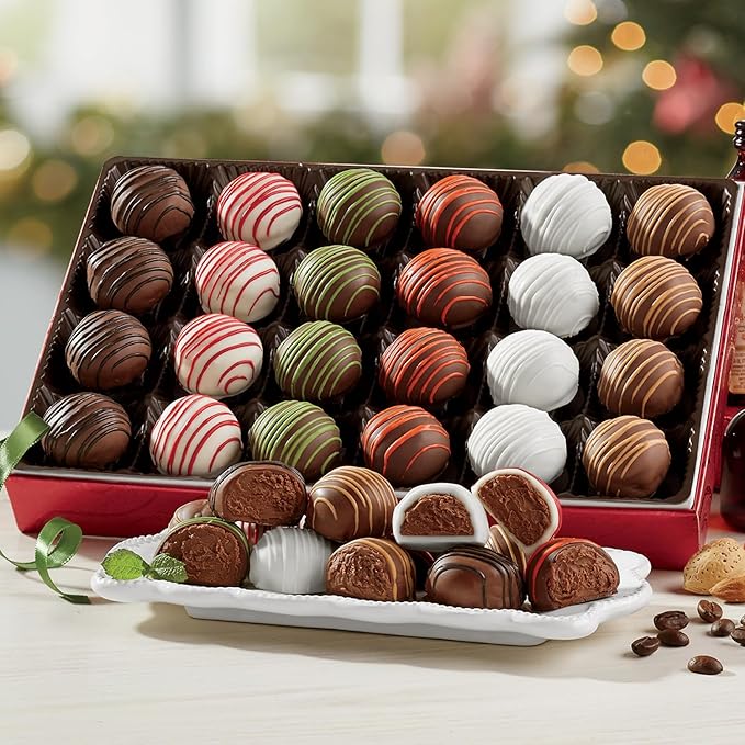 The Swiss Colony 27 Favorites and 24 Liqueur Truffles Christmas Gift Bundle - Assorted Cheeses, Candies, Chocolates, Summer Sausage Meats with 24 Liqueur Flavored Truffles
