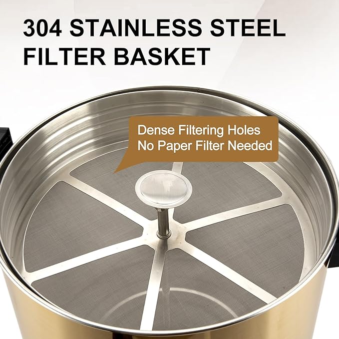 Commercial Grade Stainless Steel Coffee Urn 12L 50-Cup Double Wall Large Coffee Maker with Percolator Hot Water Dispenser for Catering Party Office Wedding