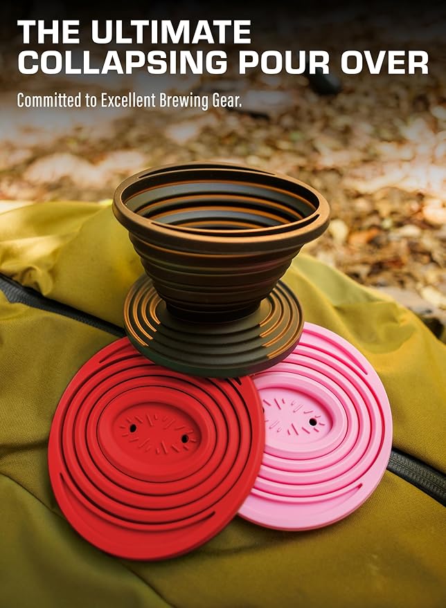 COLETTI Sierra Camping Pour Over Coffee Dripper — Collapsible Pour Over Coffee Dripper — Includes Pack of Paper Filters [Red, Pack of 2]
