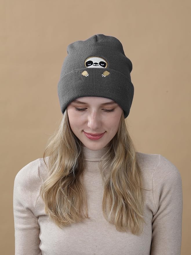 Sloth Gifts Hat Beanie for Women Men Coffee Lover Animal Funny Sloth Themed Accessories Related Decor Stuff