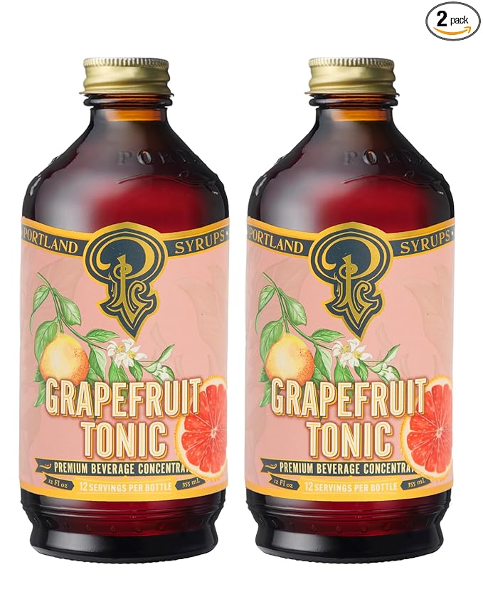 Portland Syrups Grapefruit Tonic Syrup - Refreshing Citrus Flavor - Premium Beverage Concentrate for Cocktails, Mocktails, Tea, and More - 12 oz with 12 Servings (Pack of 2)