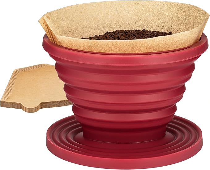 COLETTI Sierra Camping Pour Over Coffee Dripper — Collapsible Pour Over Coffee Dripper — Includes Pack of Paper Filters [Red, Pack of 1]