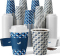 JOLLY CHEF 12oz Paper Coffee Cups 100 Pack, Disposable To Go Coffee Cups with Lids, Sleeves and Stirrers for Christmas
