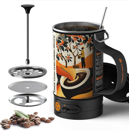 Electric French Press Coffee Maker, 120V Boil Water & Press Coffee 2-in-1, Portable Design for Camping, Travel, 6 Minute Brew Ready