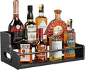 KLM Liquor Bottle Display Shelf, Coffee Syrup Rack Organizer, 2 Step Countertop Liquor Wine Rack, Mini bar,Liquor Cabinet, Home Retro Bar Shelf Stand for Liquor Whiskey, Spirits, (Black)