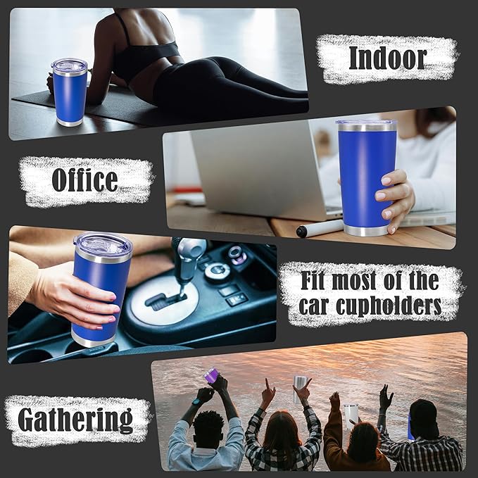 20 oz Tumbler Coffee Travel Tumblers Bulk with Lid Stainless Steel Double Wall Vacuum Insulated Mug Powder Coated Cups fit Car Cupholder for Hot and Cold - Dark Blue, 8Pack