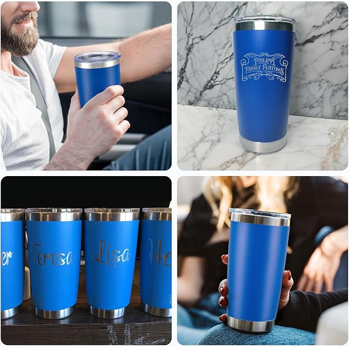 OMTech 20oz Tumblers Bulk, 12pc Stainless Steel Tumbler Set with Lid & Straw, Double Wall Vacuum Insulated Mug for Laser Engraver, Travel Coffee Mug for Hot & Cold Drinks, Navy Blue Powder Coated Cup