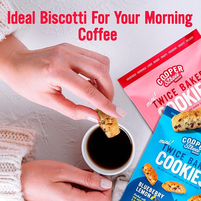 Cooper Street Twice Baked Biscotti Cookies Variety Pack - 5 Pack (5oz Each) - Light and Crispy Coffee Cookies 5 Flavors Assortment - Low-Calorie Snacks for Adults & Kids - Dairy & Peanut Free, Kosher