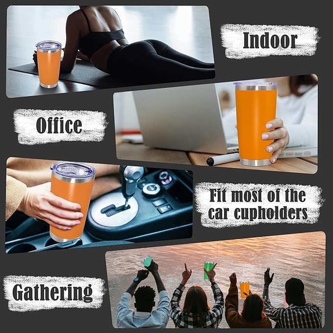 20 oz Tumbler Coffee Travel Tumblers Bulk with Lid Stainless Steel Double Wall Vacuum Insulated Mug Powder Coated Cups fit Car Cupholder for Hot and Cold - Orange, 1Pack