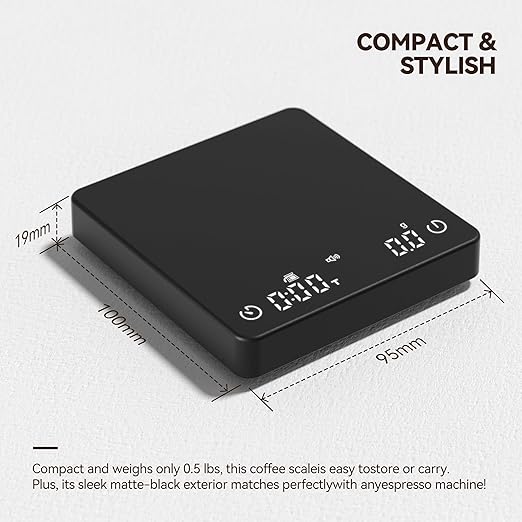 Mini Coffee Scale with Auto Timing, Espresso Scale with Timer, 2kg/0.1g High Precision Scale for Coffee Beans, Black, Rechargeable